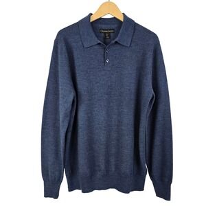 NWT Christian Lacroix Men's Blue Extra Fine Merino Wool Polo Sweater Soft Knit L